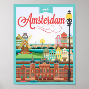 Affiche Bonjour Amsterdam Holland Travel