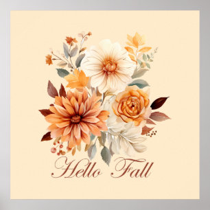 Affiche Bonjour automne Aquarelle fleurs sauvages feuilles