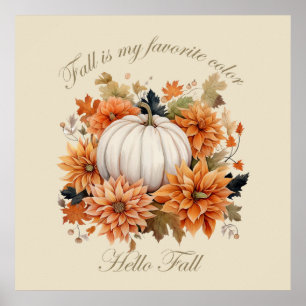 Affiche Bonjour automne aquarelle fleurs sauvages feuilles
