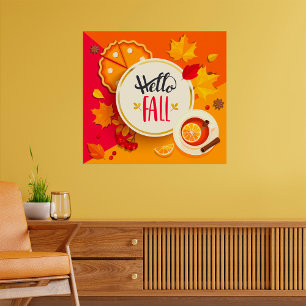 Affiche Bonjour Automne Feuilles Et Boire