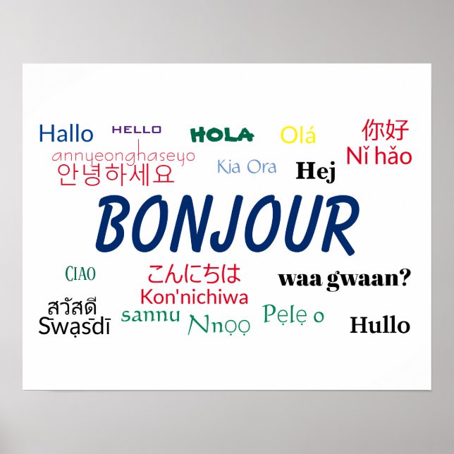 Affiche Bonjour Beaucoup de langues Voyage dans le monde c (Devant)
