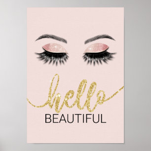 Affiche Bonjour Beaux Lashes Gold Typography Salon