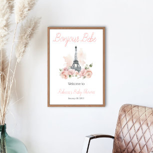Affiche Bonjour Bebe Baby shower Floral Parisien Bienvenue