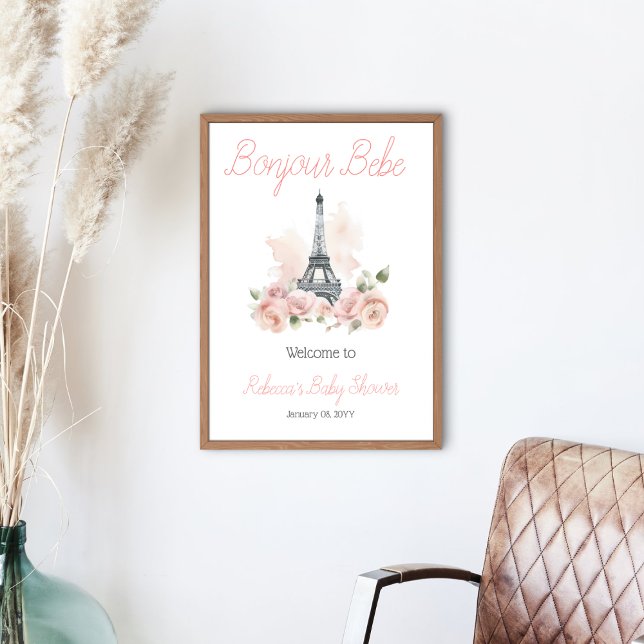 Affiche Bonjour Bebe Baby shower Floral Parisien Bienvenue (Créateur téléchargé)