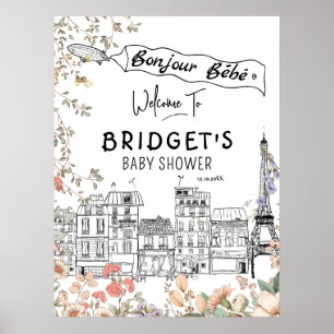Affiche Bonjour Bebe Baby shower neutre pour les femmes Bi