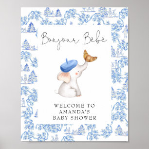 Affiche Bonjour Bebe Blue French Boy Welcome Baby Shower