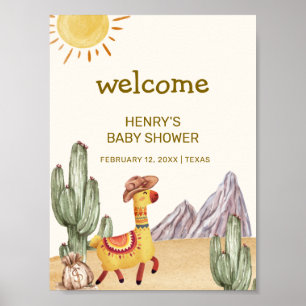 Affiche Bonjour bébé Cactus Llama Cowboy Baby shower Bienv