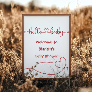 Affiche Bonjour Bébé Cœur Rouge Minimaliste Bienvenue à la