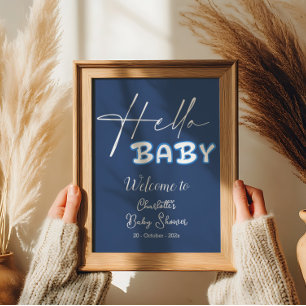Affiche Bonjour Bébé Élégante Bienvenue à la Baby Shower B