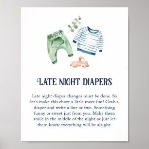 Affiche Bonjour Bébé Garçon 'Couche de Nuit Tardive'