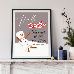 Affiche Bonjour Bébé Joli Bonhomme de Neige Bienvenue à la