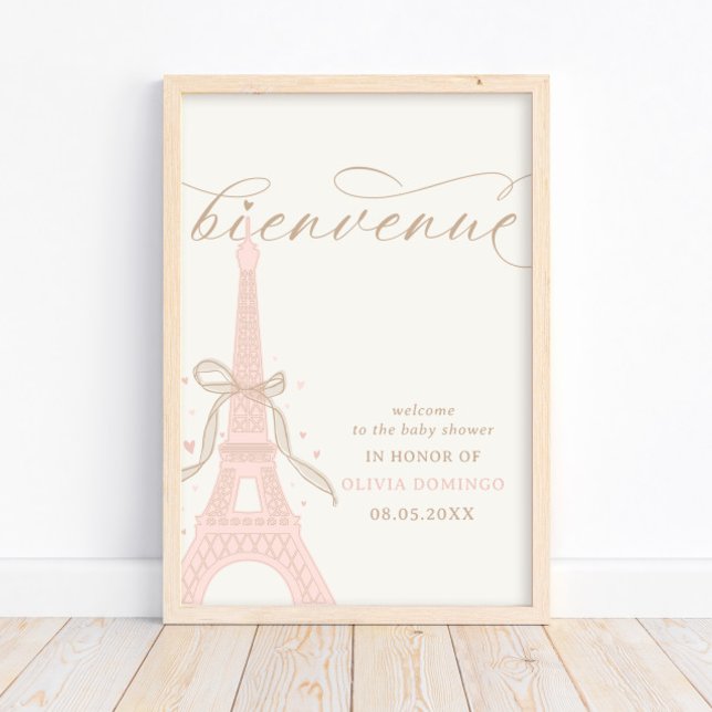 Affiche Bonjour Bébé Pink Paris Eiffel Tower Welcome Sign (Créateur téléchargé)