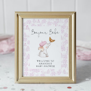 Affiche Bonjour Bebe Rose French Girl Baby shower d'accuei