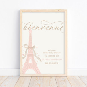 Affiche Bonjour Bébé Rose Paris Tour Eiffel Panneau de Bie