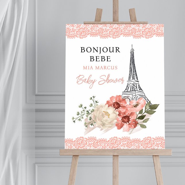 Affiche Bonjour Bebe Tour Eiffel Baby shower Paris (Créateur téléchargé)