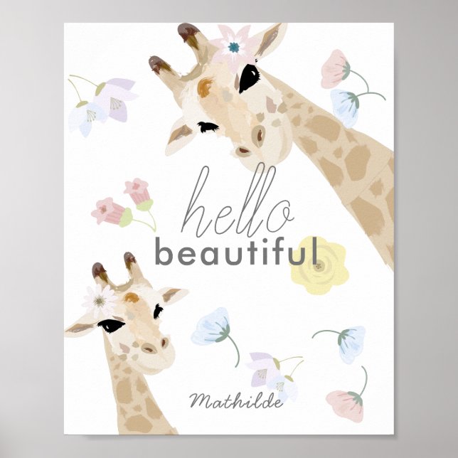 Affiche Bonjour belle Giraffe Floral Nursery Art (Devant)