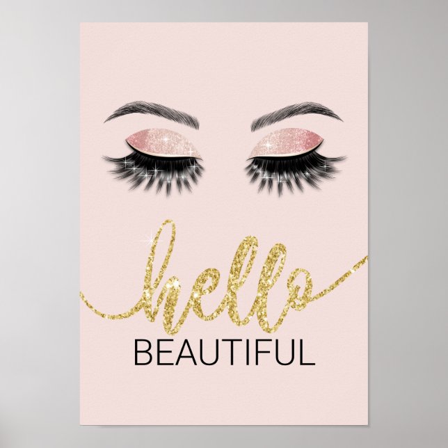 Affiche Bonjour Belle Lashes Gold Typographie Salon (Devant)