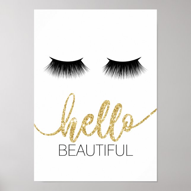 Affiche Bonjour Belle Lashes Moderne Gold Script Salon (Devant)