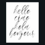 Affiche Bonjour Ciao Hola Bonjour Aquarelle Script<br><div class="desc">Bonjour Ciao Hola Bonjour Aquarelle Script</div>