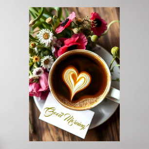 Affiche Bonjour ! Coupe De Café Chaud Avec Pavots