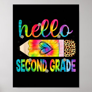 Affiche Bonjour Crayon De Deuxième Année Tee Dye Retour À