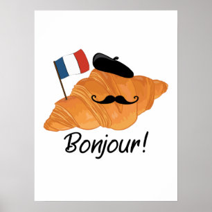 Affiche Bonjour Croissant Français - France Drôle Nourritu