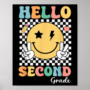 Affiche Bonjour Enseignant de deuxième année enfants Retro