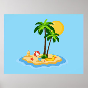 Affiche Bonjour Été Soleil Rétro Cercle Vintage Plage