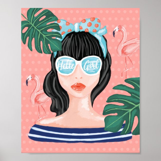 Affiche Bonjour fille | Beauté de la plage Flamant rose tr (Devant)