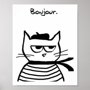 Affiche Bonjour French Cat Funny