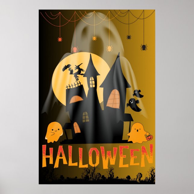 Affiche Bonjour Halloween, mignonne et horreur Boo Graphis (Devant)
