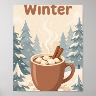 Affiche Bonjour Hiver — Mug Art Chocolat Chaud Cosy