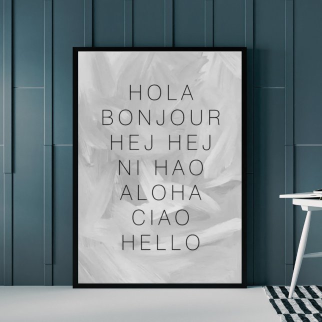 Affiche Bonjour Hola Bonjour Typographie moderne Black Gre (Créateur téléchargé)