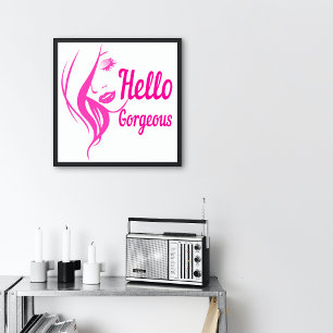 Affiche Bonjour Jolie Dame Visage Dessin Typographie Petit