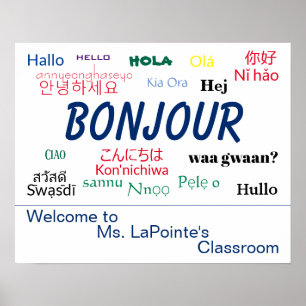 Affiche Bonjour Langues Monde Colorée Famille