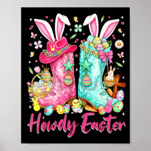 Affiche Bonjour lapin de Pâques western coquette bottes de