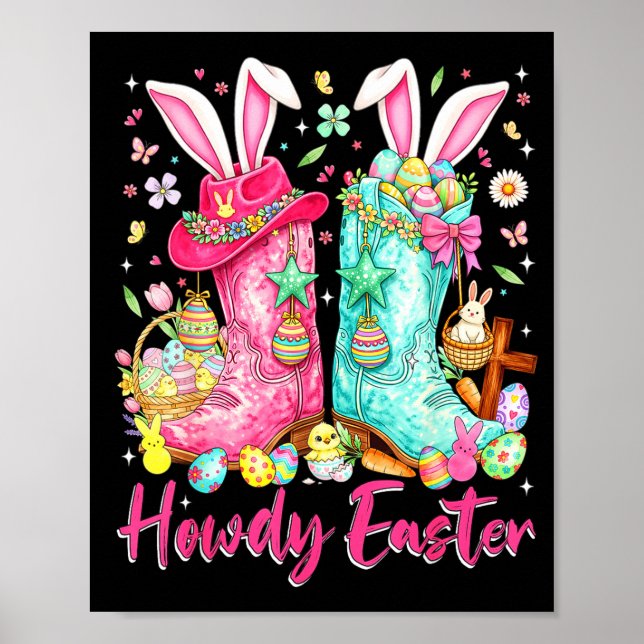 Affiche Bonjour lapin de Pâques western coquette bottes de (Devant)
