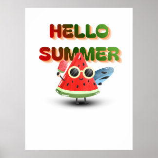 Affiche Bonjour l'été Mignon Art de pastèque de plage