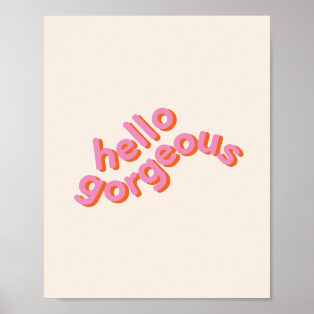 Affiche Bonjour magnifique mignonne typographie rose art m (Devant)