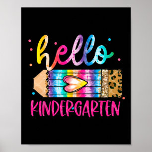 Affiche Bonjour maternelle léopard tie dye crayon mignon t