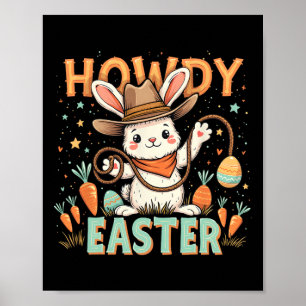 Affiche Bonjour Pâques Mignon Lapin Cowboy Occidental Chas