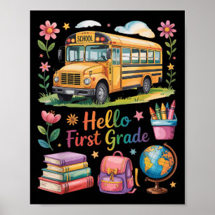 Affiche Bonjour Première Année Retour À L'École Bus Sac À