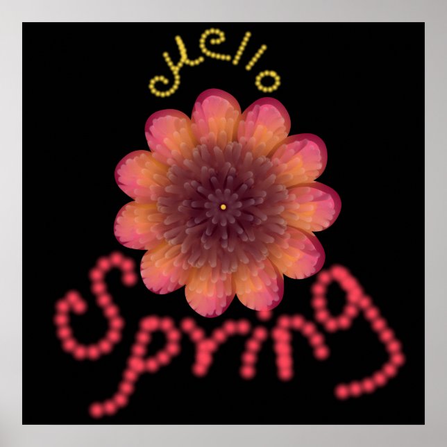 Affiche Bonjour Printemps - Art floral rose et orange text (Devant)