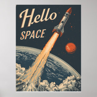 Affiche Bonjour rétro-futurisme spatial