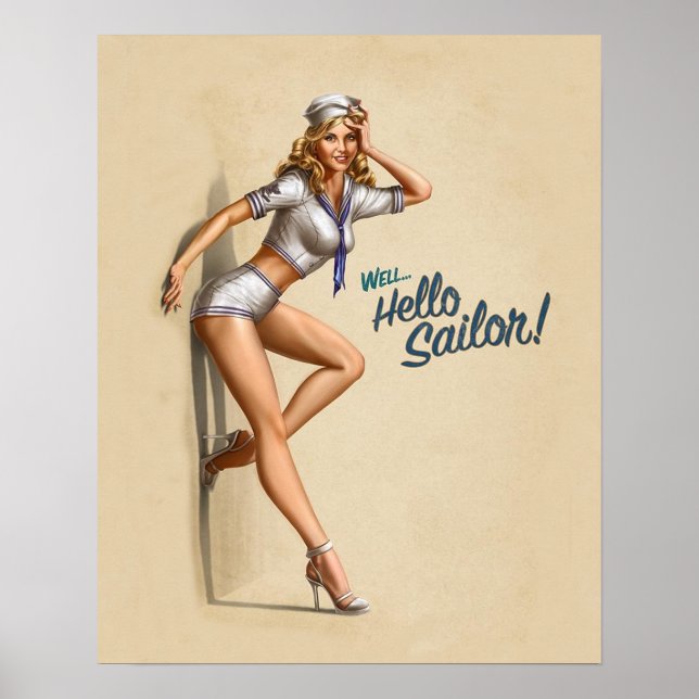 Affiche Bonjour Sailor Vintage Pin Up (Devant)