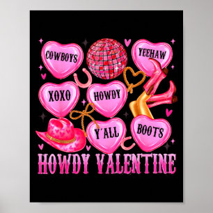 Affiche Bonjour Saint-Valentin Cowgirl Occidental Cœurs Bo