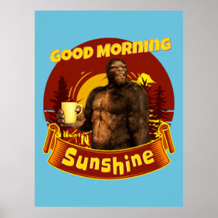 Affiche Bonjour Soleil Bigfoot Café Humour Art