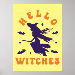Affiche Bonjour sorcières - Drôle Halloween
