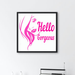 Affiche Bonjour Superbe Dame Visage Dessin Typographie