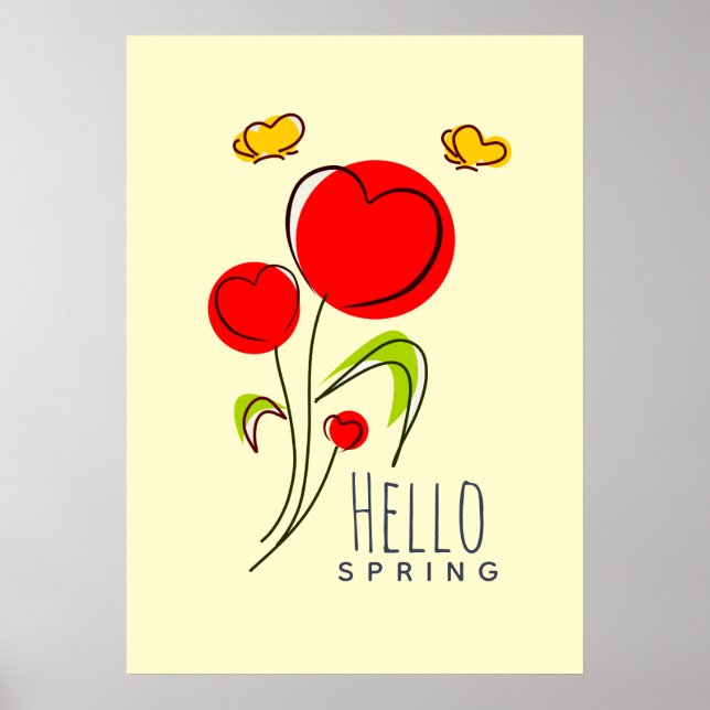 Affiche Bonjour Texte de printemps avec de mignonnes fleur (Devant)